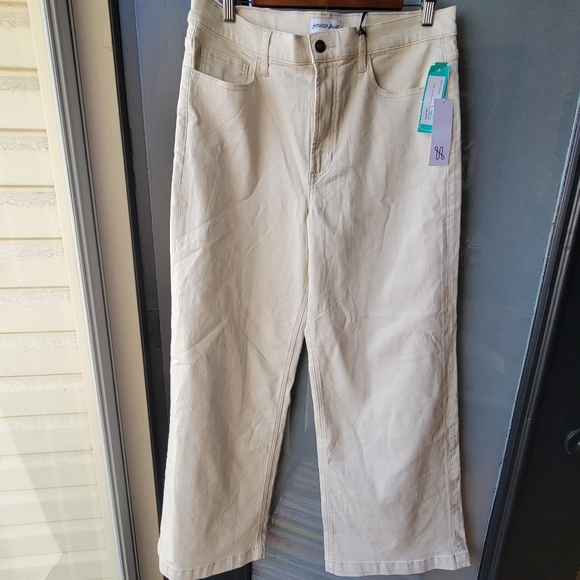 NWT STUDIO BLUE SUPER HIGH RISE & WIDE LEG WOMENS PANTS OFF WHITE JEANS SIZE 12 - Picture 1 of 8